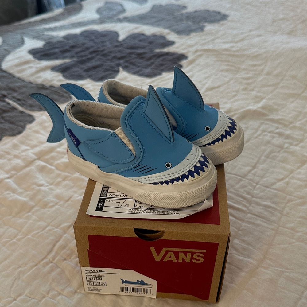 Vans Kids Shark Blue Slip-On Sneakers